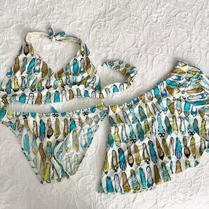 BCBGMaxAzria Swim Halter Bikini with with Swim Skirt Shoe Print Size Large